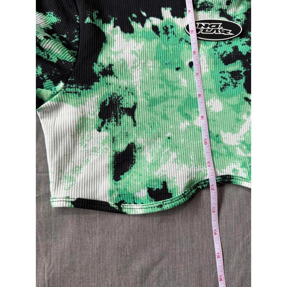 No Fear x H&M Size Medium Green & Black Tie-dye Long Sleeve Crop Top Y2K - Picture 6 of 7